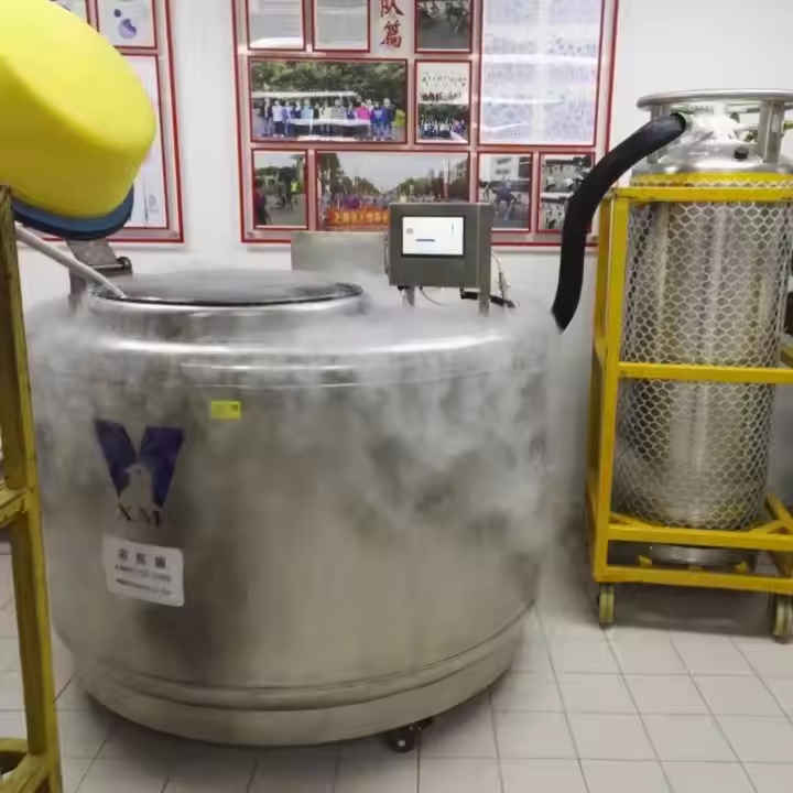 使用液氮罐凍存，外部結霜